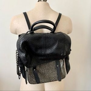 Black Faux Reptile Scale Leather Backpack Work Everyday